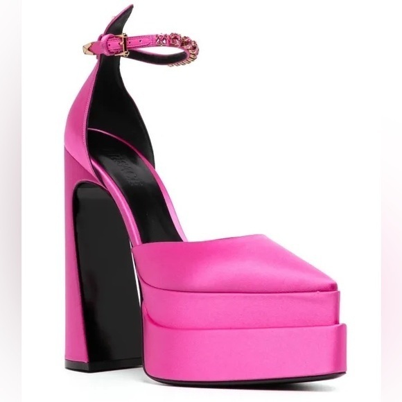 Versace Hot Pink Mary Jane Platform Pumps w/ Jeweled Ankle Strap Sz. 39 NEW!
